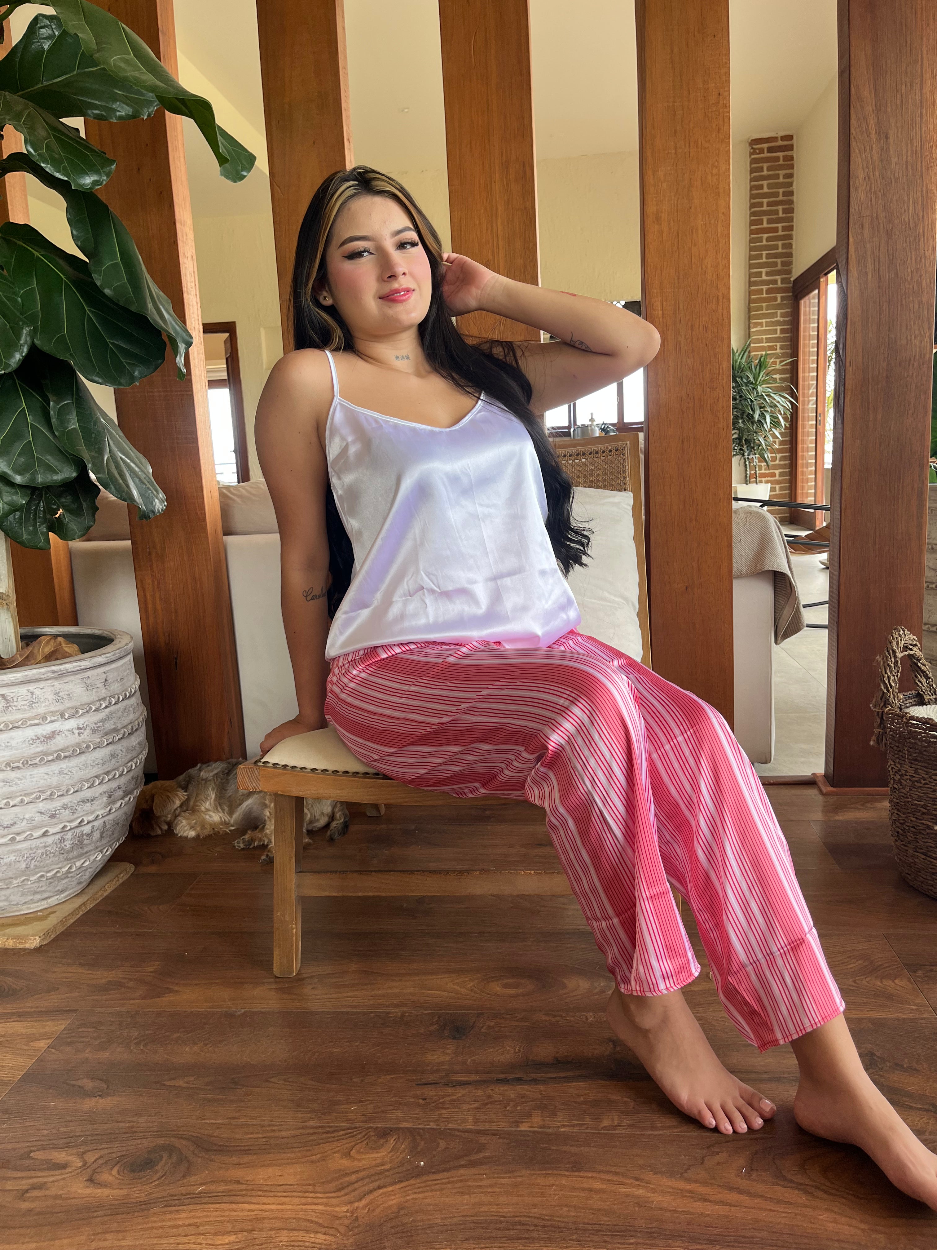 Pantalon satinado rayas