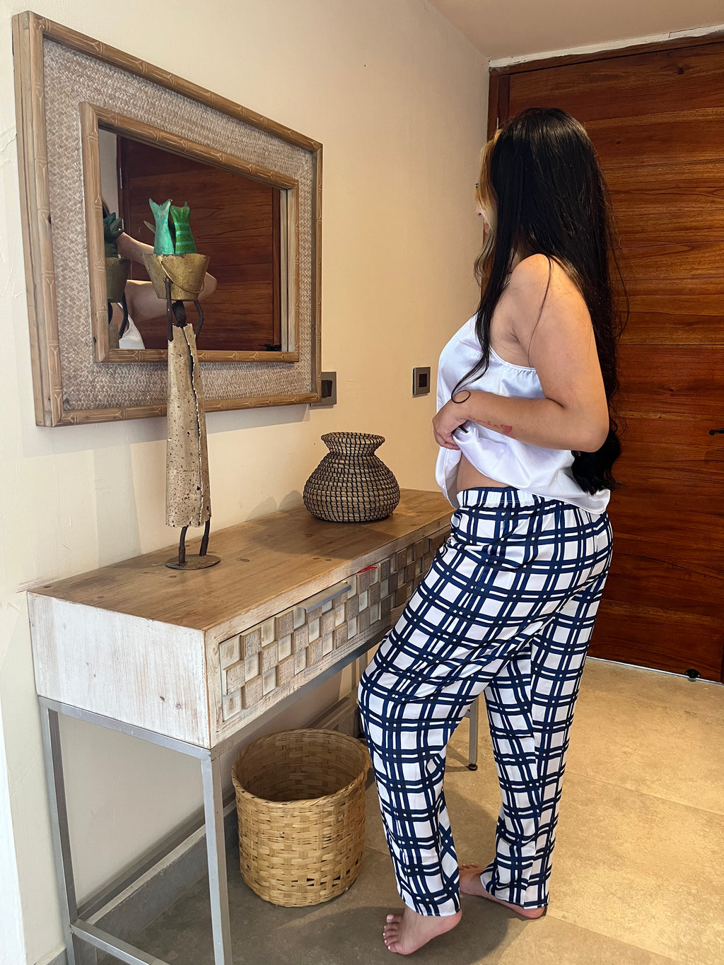 Pantalon satinado cuadros